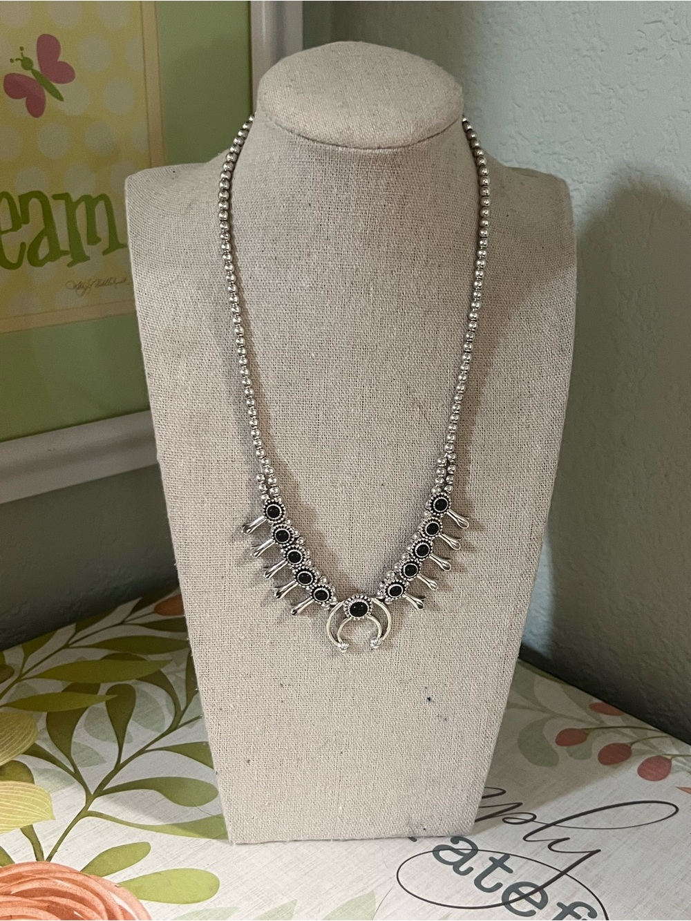 Artisan Silver Necklace with Black Accents #JW6